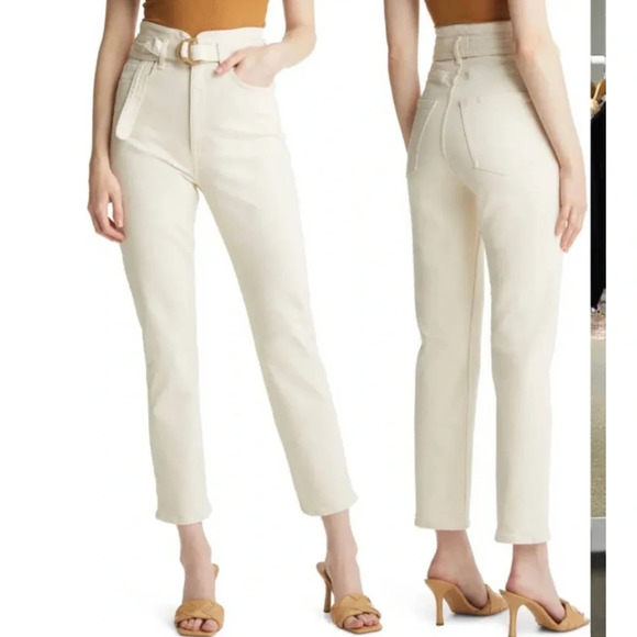 & Other Stories Cream Belted Straight Jeans 2 - Picture 1 of 9